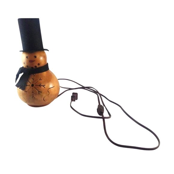 Rustic Handcrafted Gourd Snowman Lamp by Meadow Brook Gourds With Black Felt Top - Picture 6 of 15